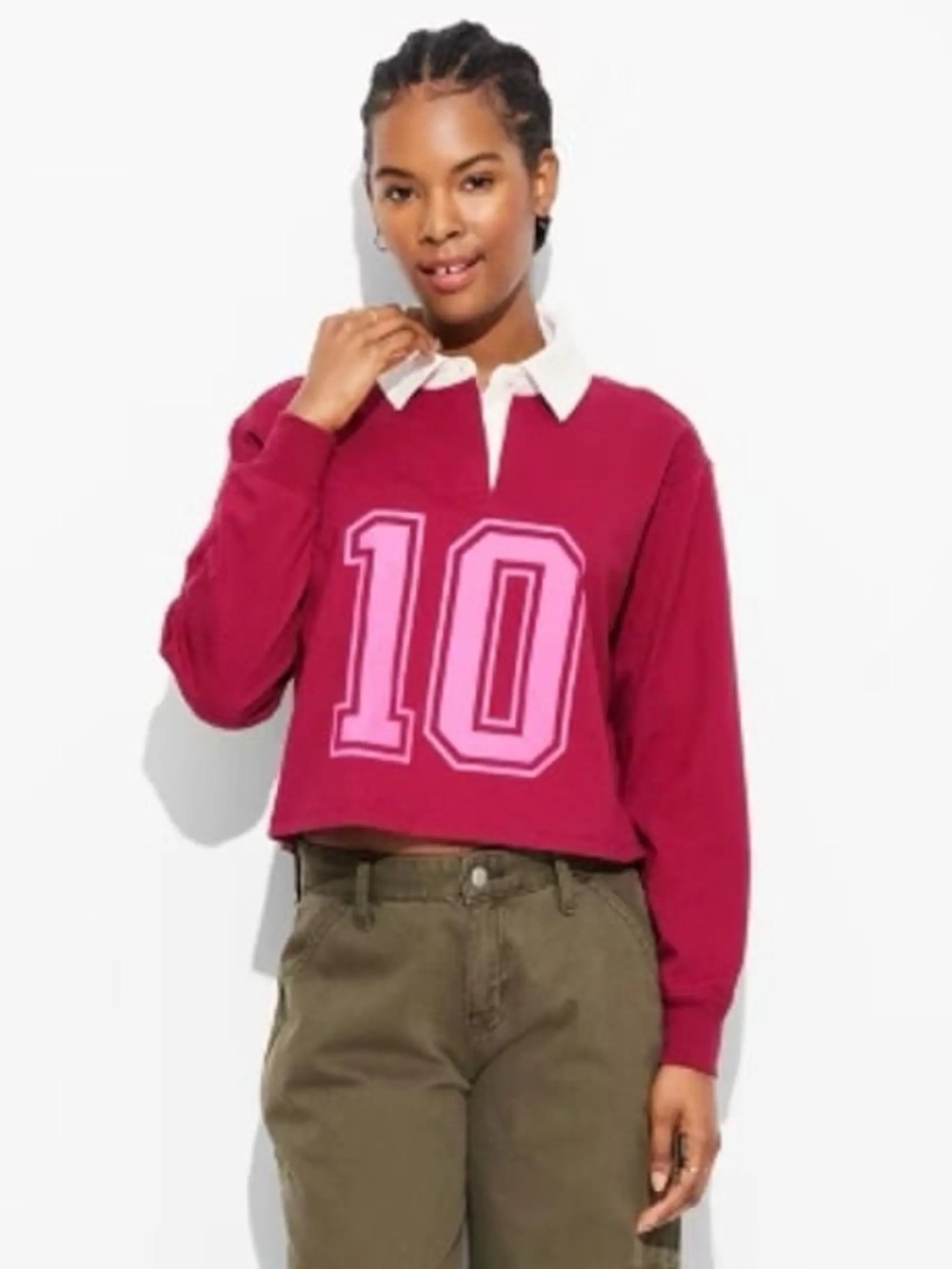 Mighty Fine Magenta Rugby Crop Top with Pink '10'